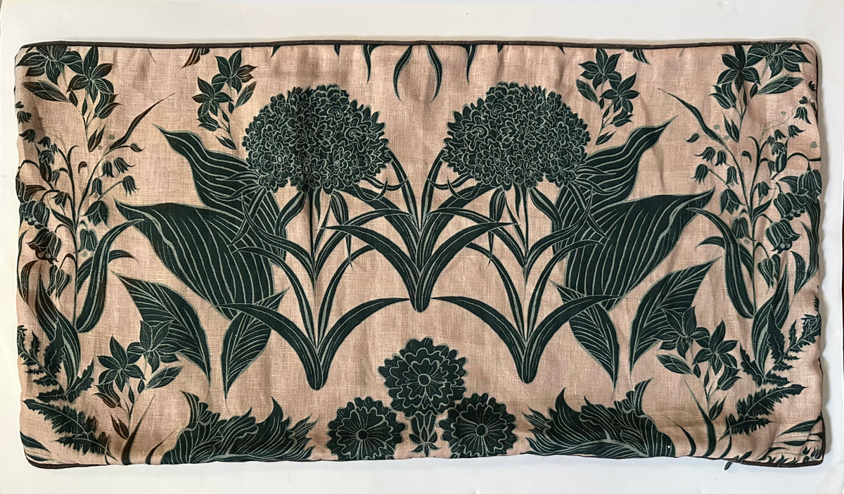 "Country Garden" linen cushion cover with velvet  - SALMON