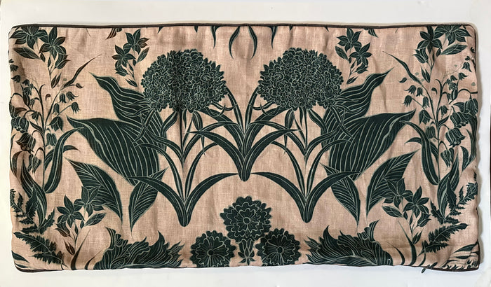 "Country Garden" linen cushion cover with velvet  - SALMON