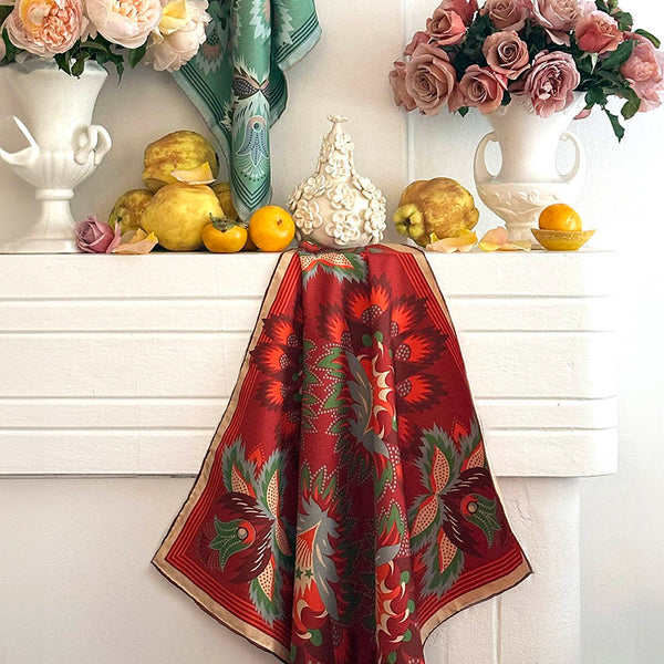 Wildflora Silk Scarf - SCARLET 65cm