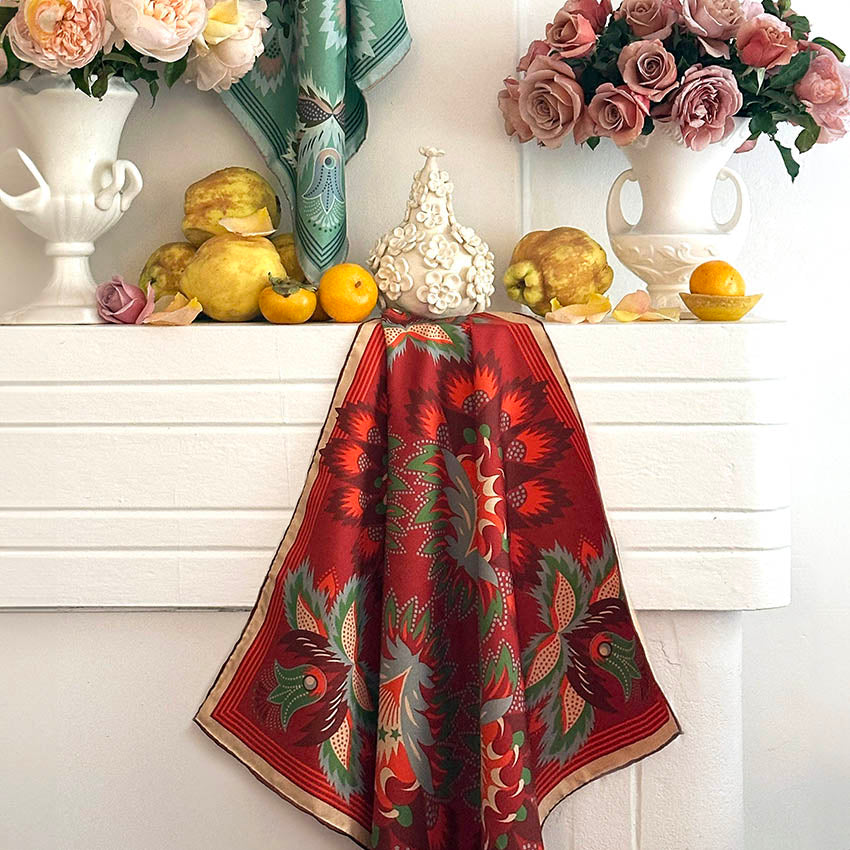 Wildflora Silk Scarf - SCARLET 65cm