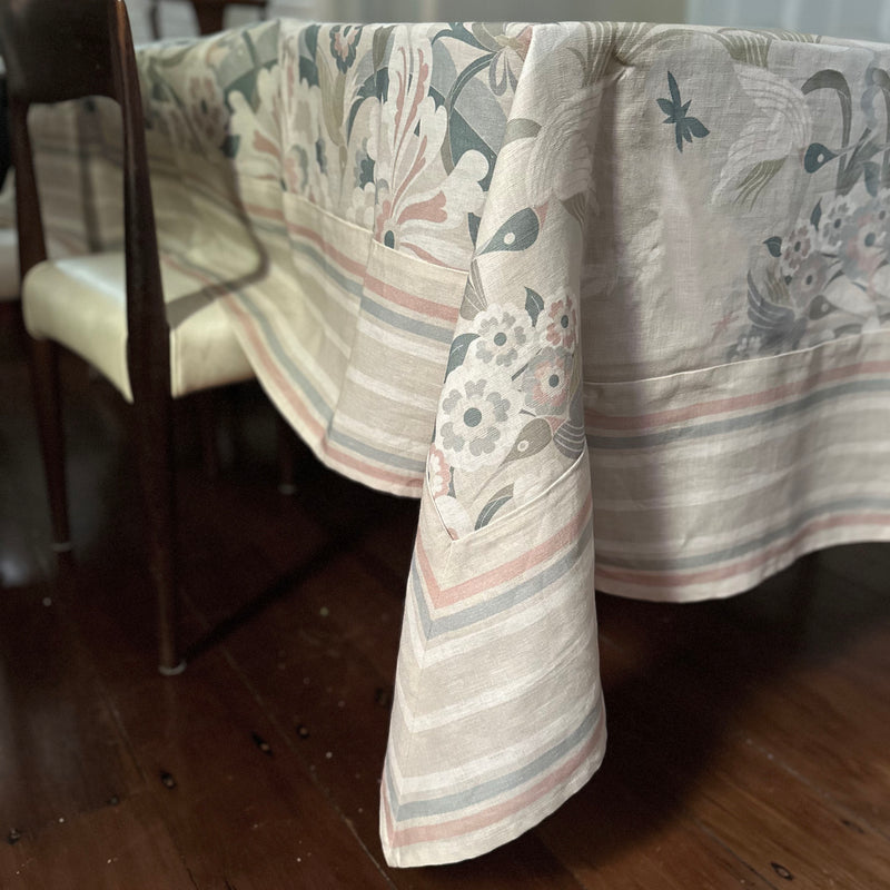 "Hummingbird Garden" Linen Tablecloth - SHELL