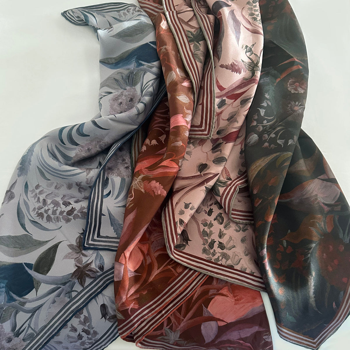 Country Garden Silk Scarf - LAGOON 65cm