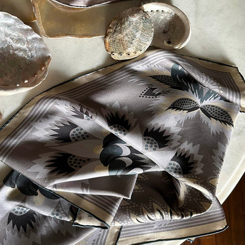 Wildflora Silk Scarf - SILVER 65cm