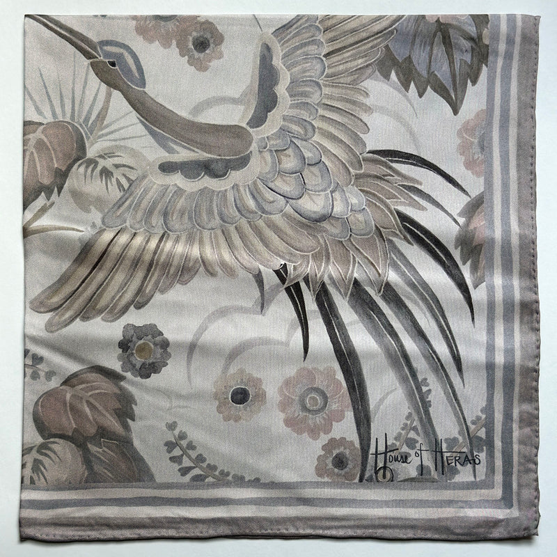 Bird Of Paradise Silk Scarf - SILVER 65cm