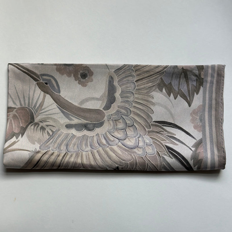 Bird Of Paradise Silk Scarf - SILVER 65cm