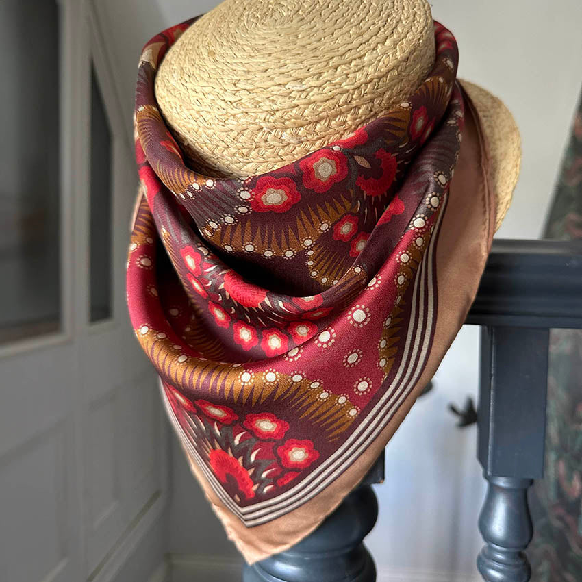 Snow Petal Silk Scarf - GARNET 65cm