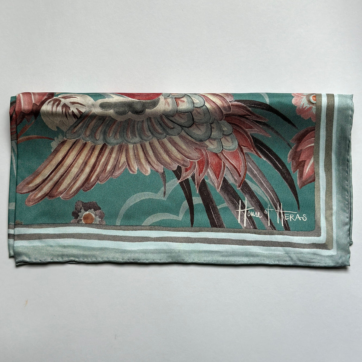 Bird Of Paradise Silk Scarf - TEAL 65cm