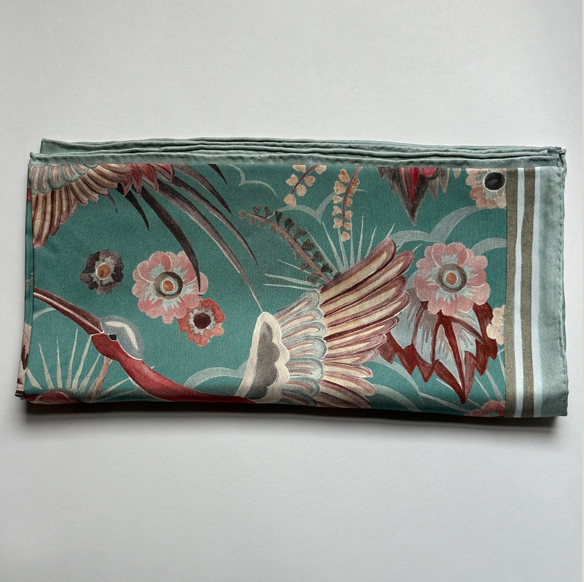 Bird Of Paradise Silk Scarf - TEAL 65cm