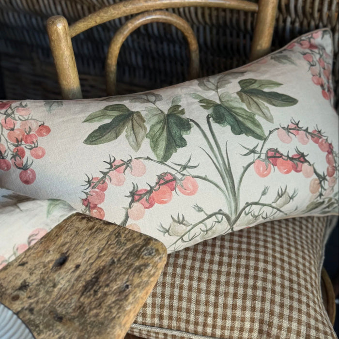 "Tomato Vine"  linen cushion cover with velvet back - CREAM