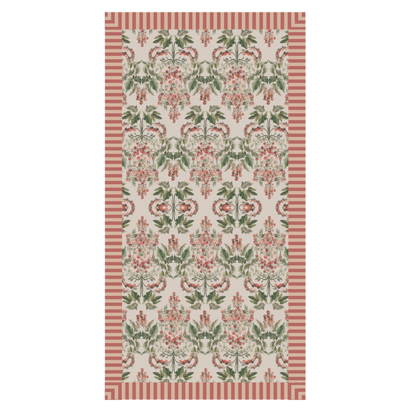 "Tomato Vine" Linen Tablecoth with Striped Ruffle - CREAM