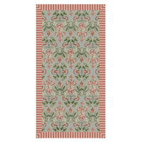 "Tomato Vine" Linen Tablecoth with Striped Ruffle - MINT