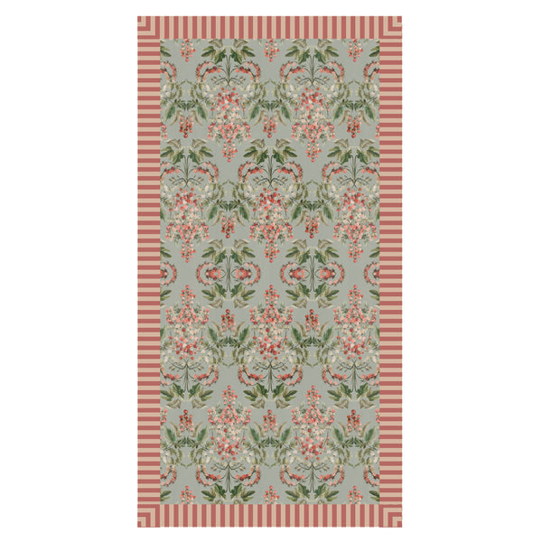 "Tomato Vine" Linen Tablecoth with Striped Ruffle - MINT