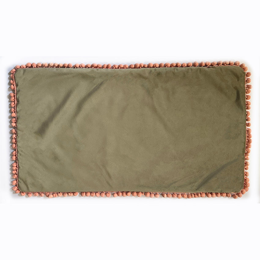 "Tomato Vine" linen cushion cover with velvet back + coral baubles - MINT