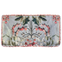 "Tomato Vine" linen cushion cover with velvet back + coral baubles - MINT