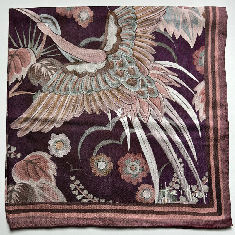 Bird Of Paradise Silk Scarf - WINE 65cm