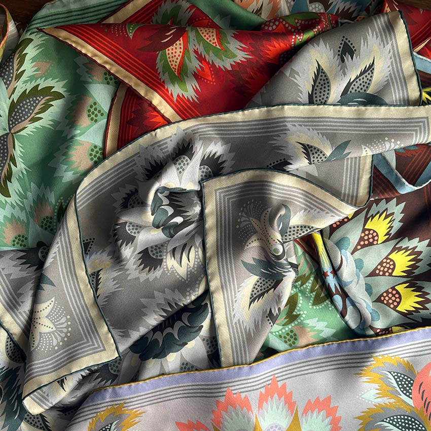 Wildflora Silk Scarf - SILVER 65cm