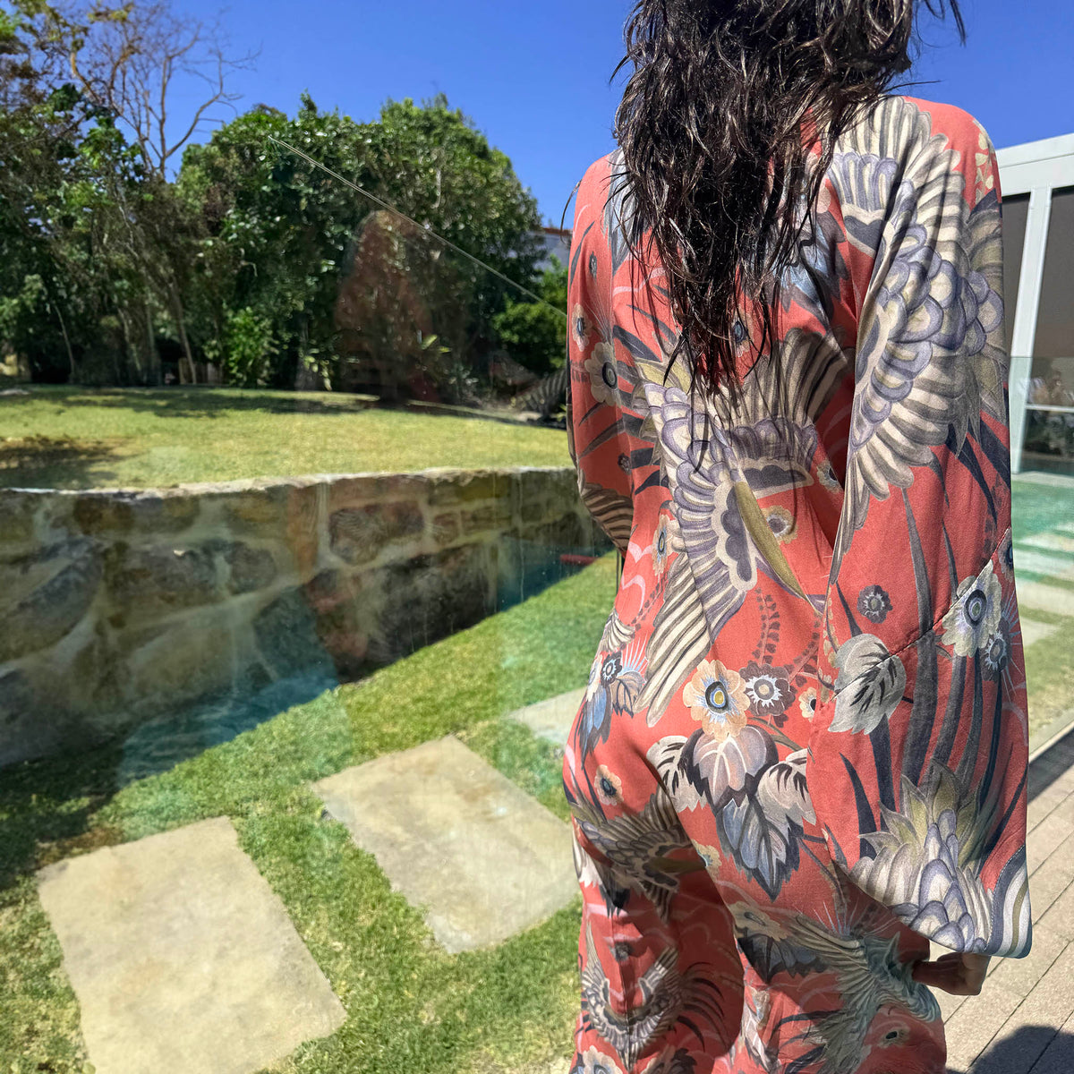 Bird of Paradise Kimono - Papaya