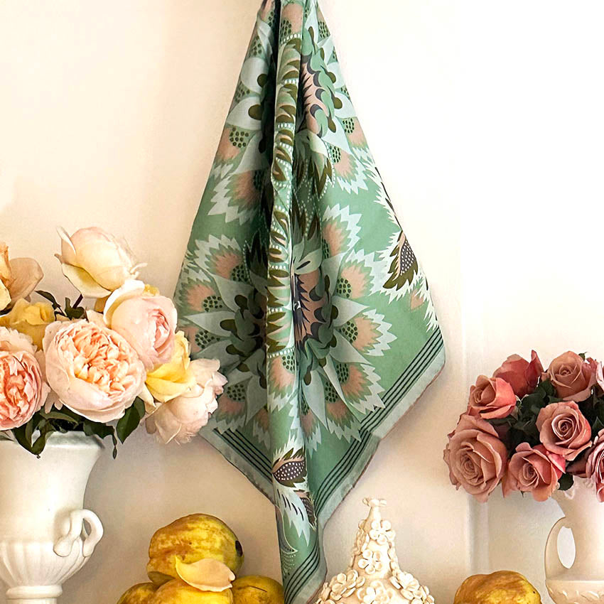 Wildflora Silk Scarf - CELADON 65cm