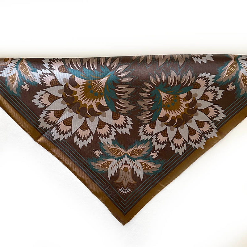 Wildflora Silk Scarf - COFFEE 43cm