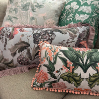 "Harvest Bloom" linen cushion cover with velvet back - SKY BLUE