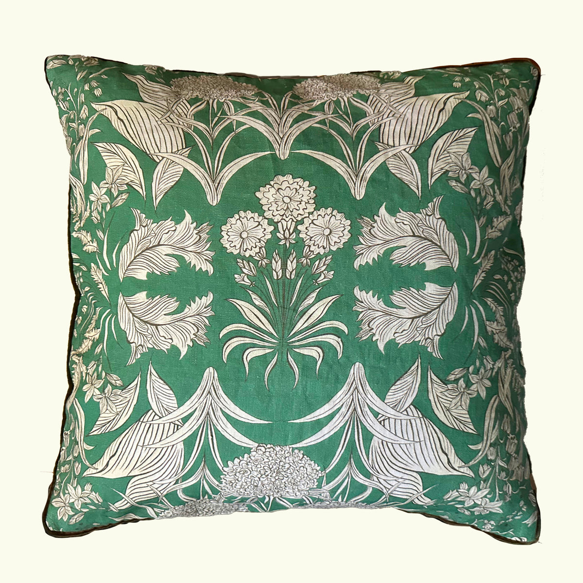 "Country Garden" linen cushion cover with velvet  - EMERALD