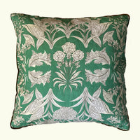 "Country Garden" linen cushion cover with velvet  - EMERALD