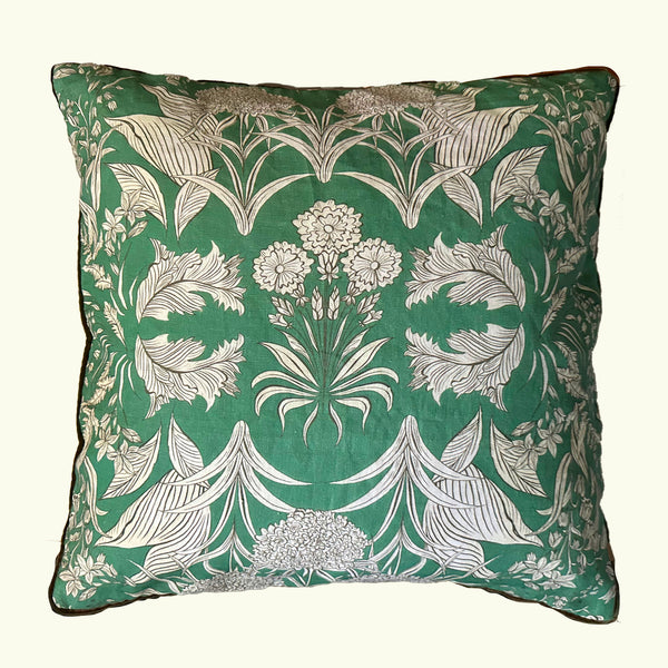 "Country Garden" linen cushion cover with velvet  - EMERALD