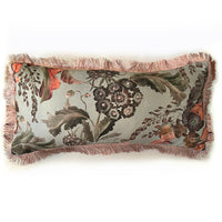 "Harvest Bloom" linen cushion cover with velvet back - SKY BLUE