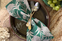 "Country Garden" Linen Tablecloth with crotched trim - EMERALD