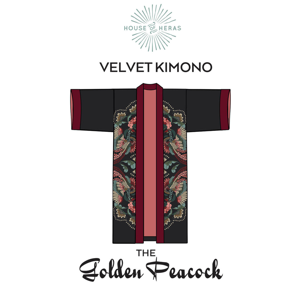 VELVET KIMONO- The Golden Peacock