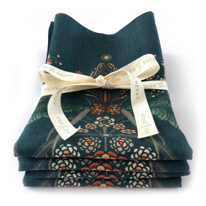 "Bush Bouquet" Linen Napkins - Navy - SET OF 4