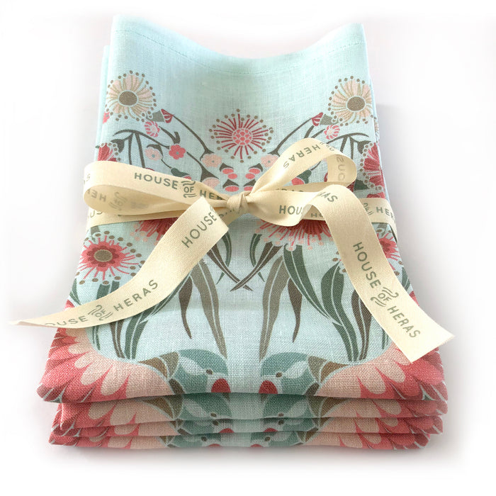"Gumnut Paradise" Linen Napkins - Sky Blue - SET OF 4