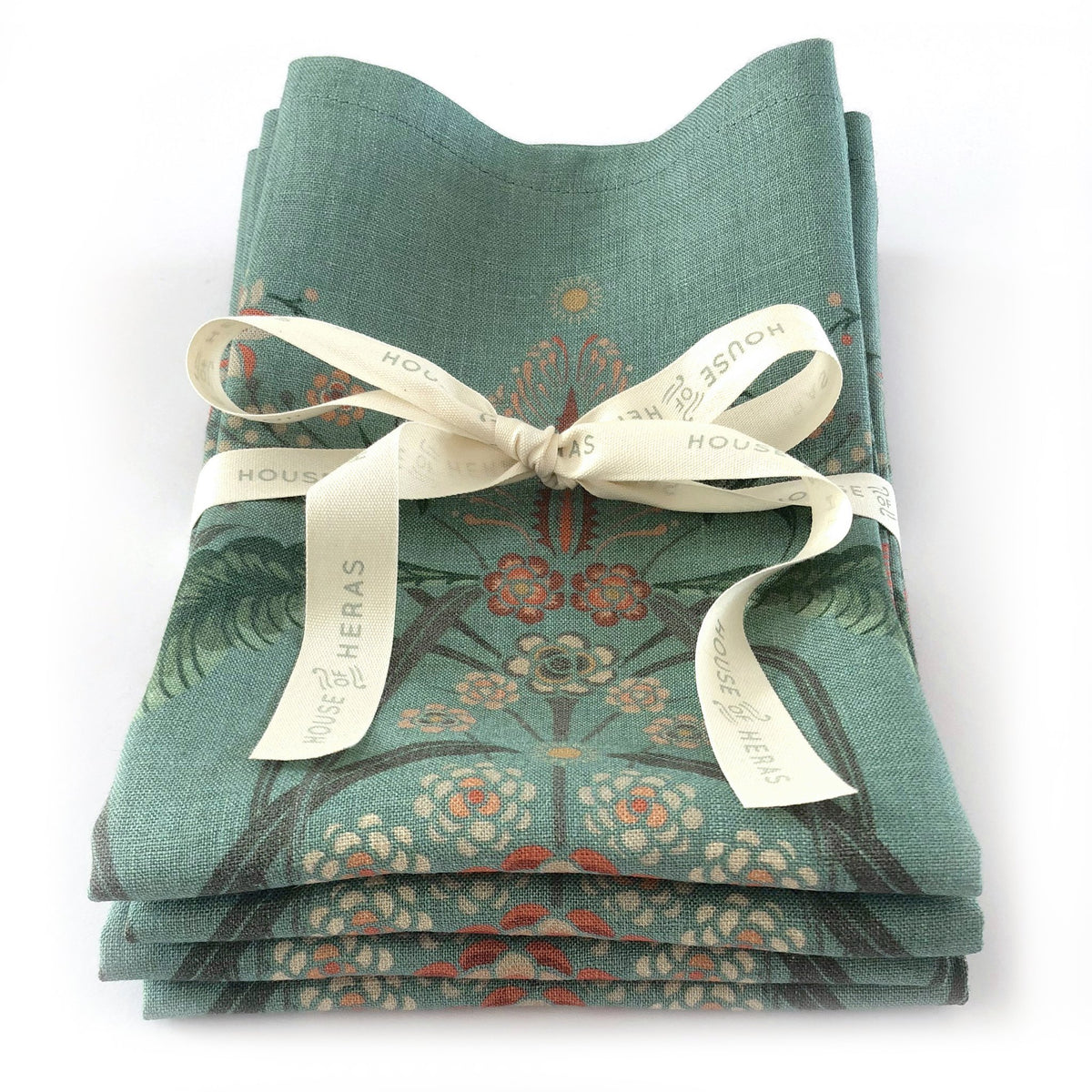 "Bush Bouquet" Linen Napkins - Teal - SET OF 4