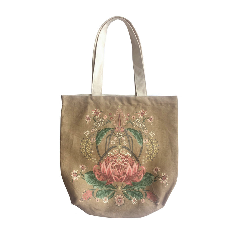 "Bush Bouquet" Belgian Linen Shopping Bag - Gold