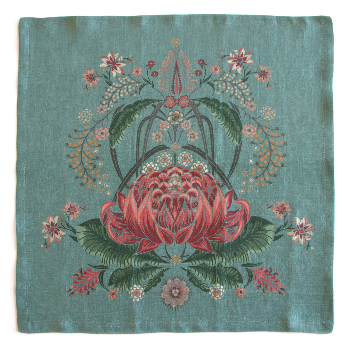 "Bush Bouquet" Linen Napkins - Teal - SET OF 4