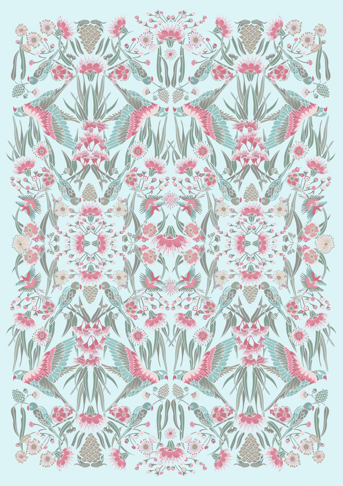 "Gumnut Paradise" Linen Tablecloth - Sky Blue