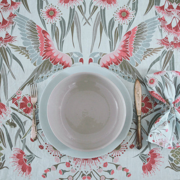 "Gumnut Paradise" Linen Tablecloth - Sky Blue