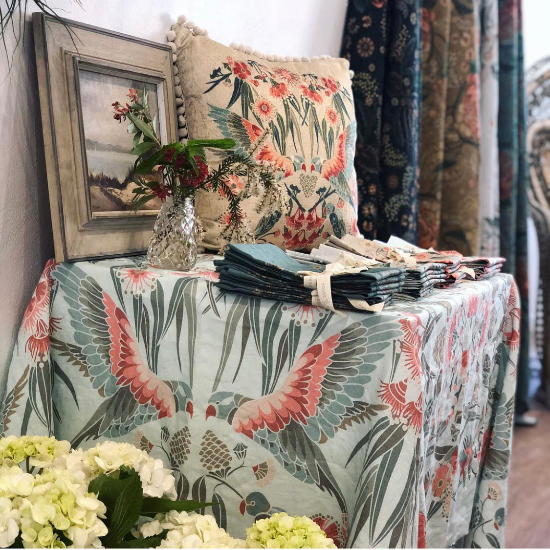 "Gumnut Paradise" Linen Tablecloth - Sky Blue