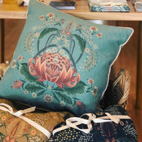 "Bush Bouquet" Linen/Velvet Cushion Cover - Teal