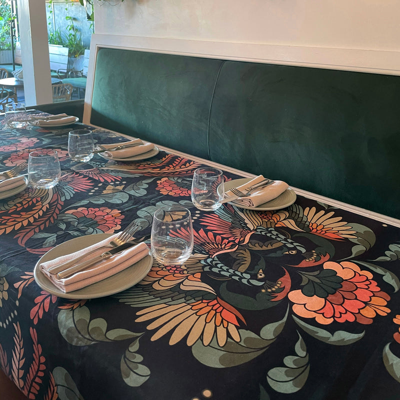 "Golden Peacock" Linen Tablecloth
