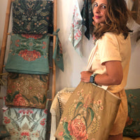 "Bush Bouquet" Belgian Linen Shopping Bag - Navy
