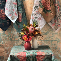 "Bush Bouquet" Linen Tablecloth - Teal