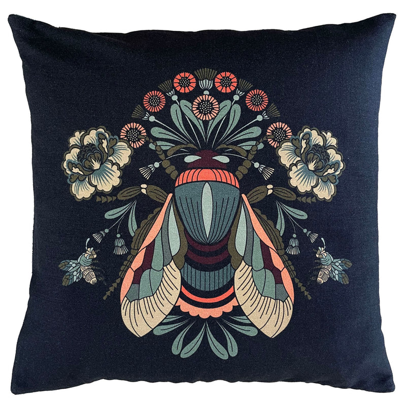 "Bees Knees" Linen/Velvet Cushion Cover - Black