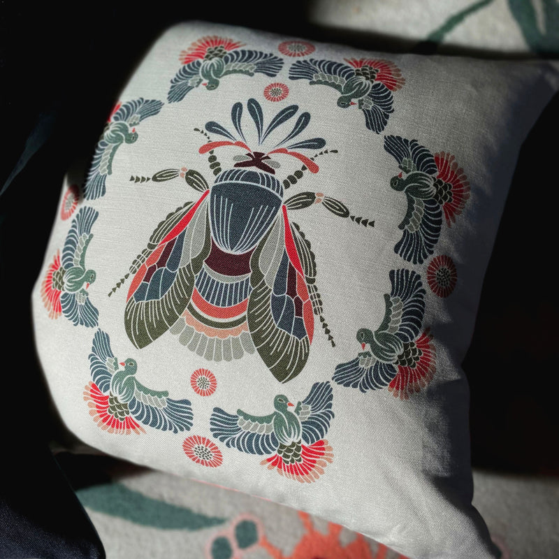 "Bees Knees" Linen/Velvet Cushion Cover - Cream