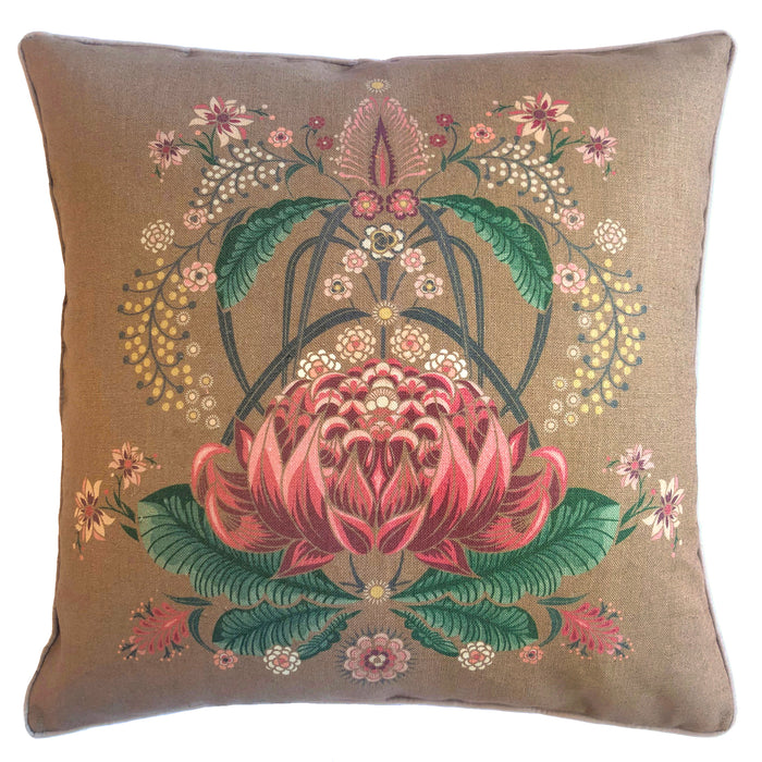 "Bush Bouquet" Linen/Velvet Cushion Cover - Gold