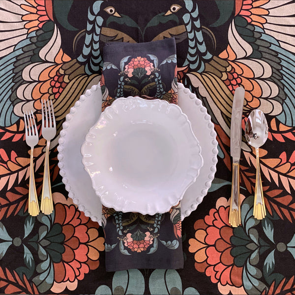 "Golden Peacock" Linen Napkins - SET OF 4