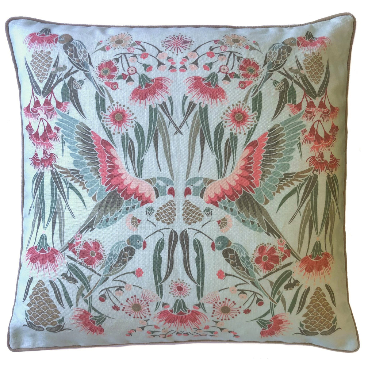 "Gumnut Paradise" Linen 50cm Cushion Cover - Sky Blue
