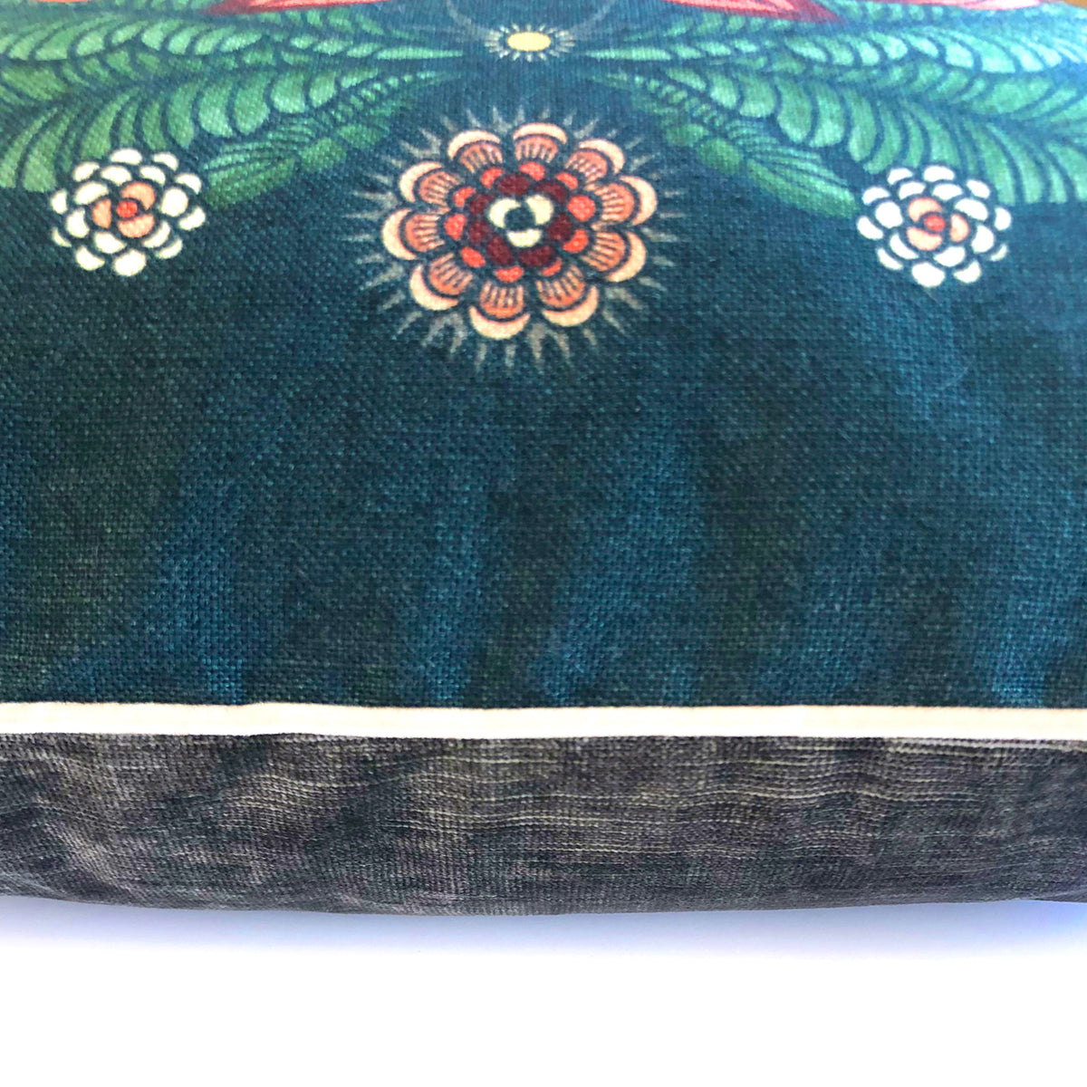 "Bush Bouquet" Linen/Velvet Cushion Cover - Navy