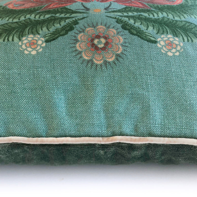 "Bush Bouquet" Linen/Velvet Cushion Cover - Teal