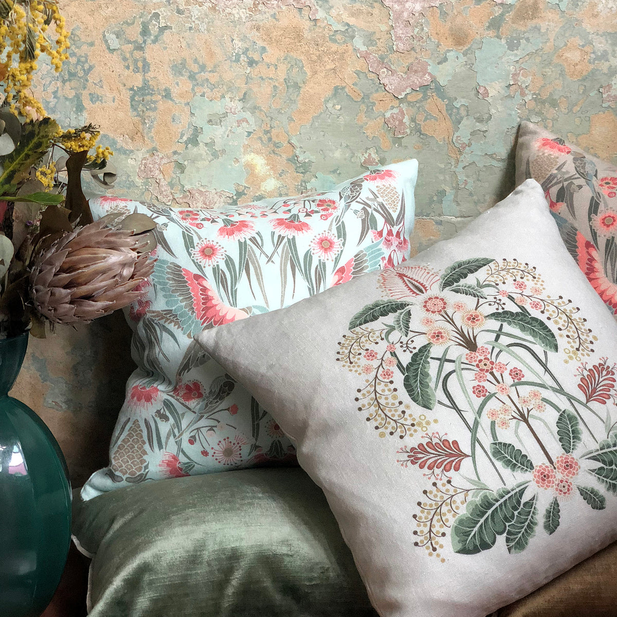 "Wattle Delight" Linen Cushion Cover  - Silver